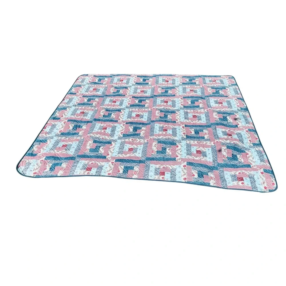 Colormate Full Size Patchwork Quilt Vintage Floral Gingham Log Cabin Pattern